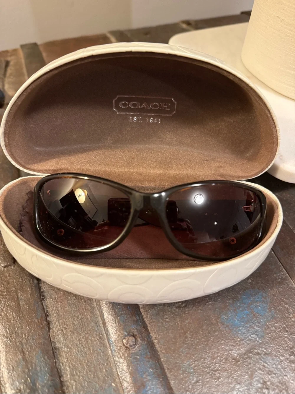 Never worn Coach Lisbeth Brown Sunglasses w Coach hard case and lens cloth